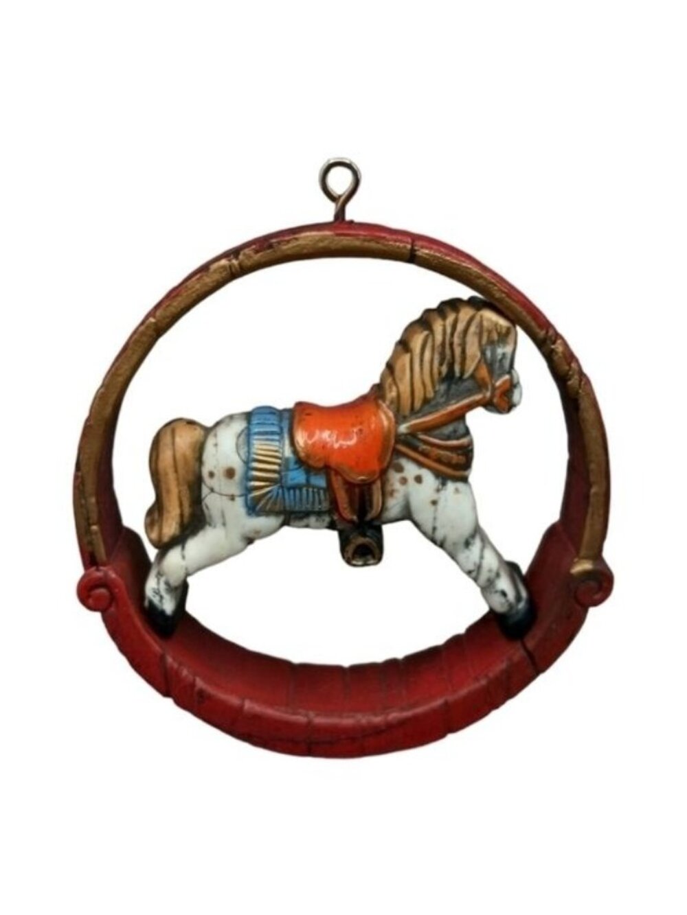 Hallmark Vtg Lithograph Rocking Horse Hoop Christmas Retro Ornament